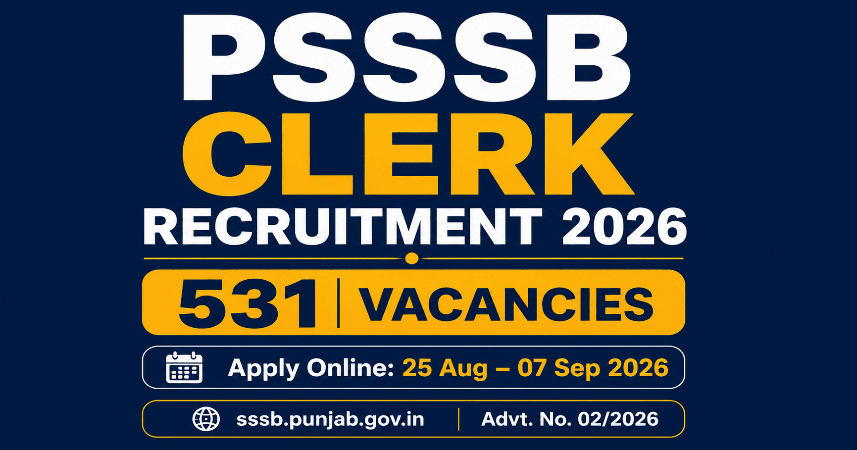 PSSSB Punjab Clerk Recruitment 2026: 531 Vacancies, Eligibility, Fee & Apply Online