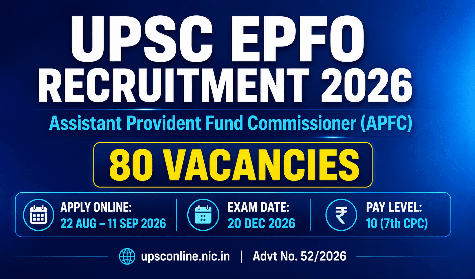 UPSC EPFO APFC Recruitment 2026: 80 Posts, Eligibility, Fee, Exam Pattern