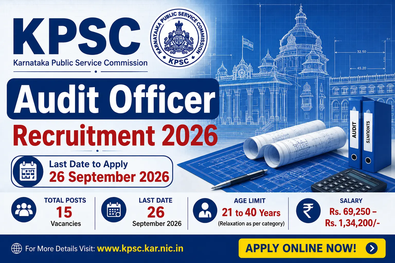 KPSC Audit Officer Recruitment 2026 (Lekha Parishodhanadhikari): Apply Online by 26 Sept