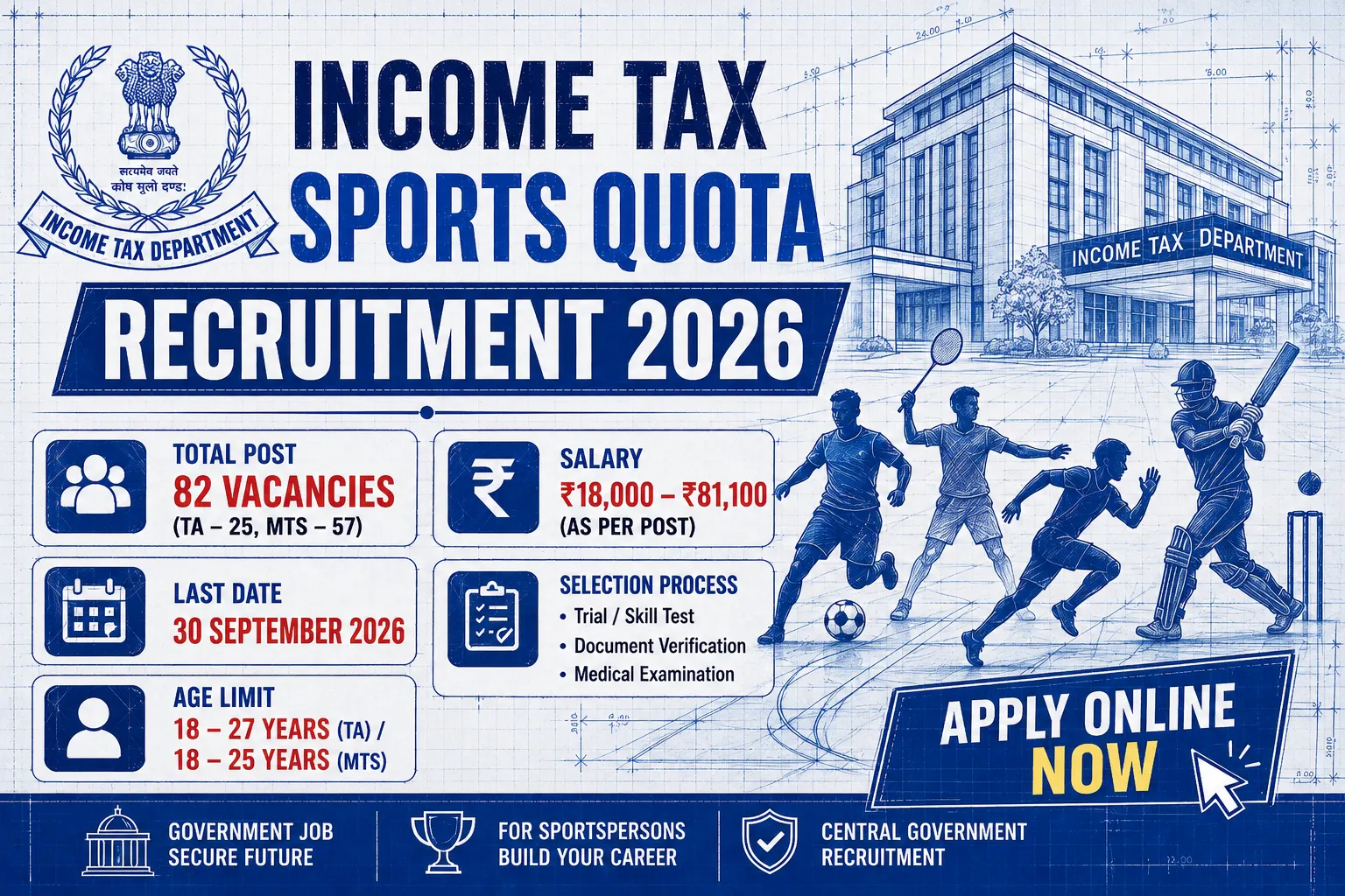 Income Tax Sports Quota Bharti 2026 – TA & MTS 82 Vacancy