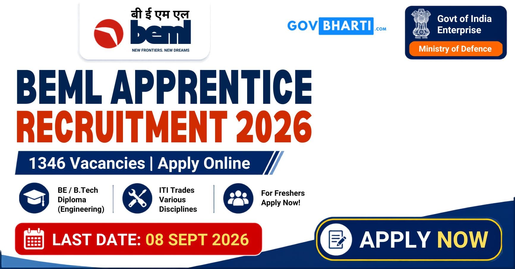 BEML Apprentice Recruitment 2026: 1346 Vacancies, Apply Online Before 8 Sept