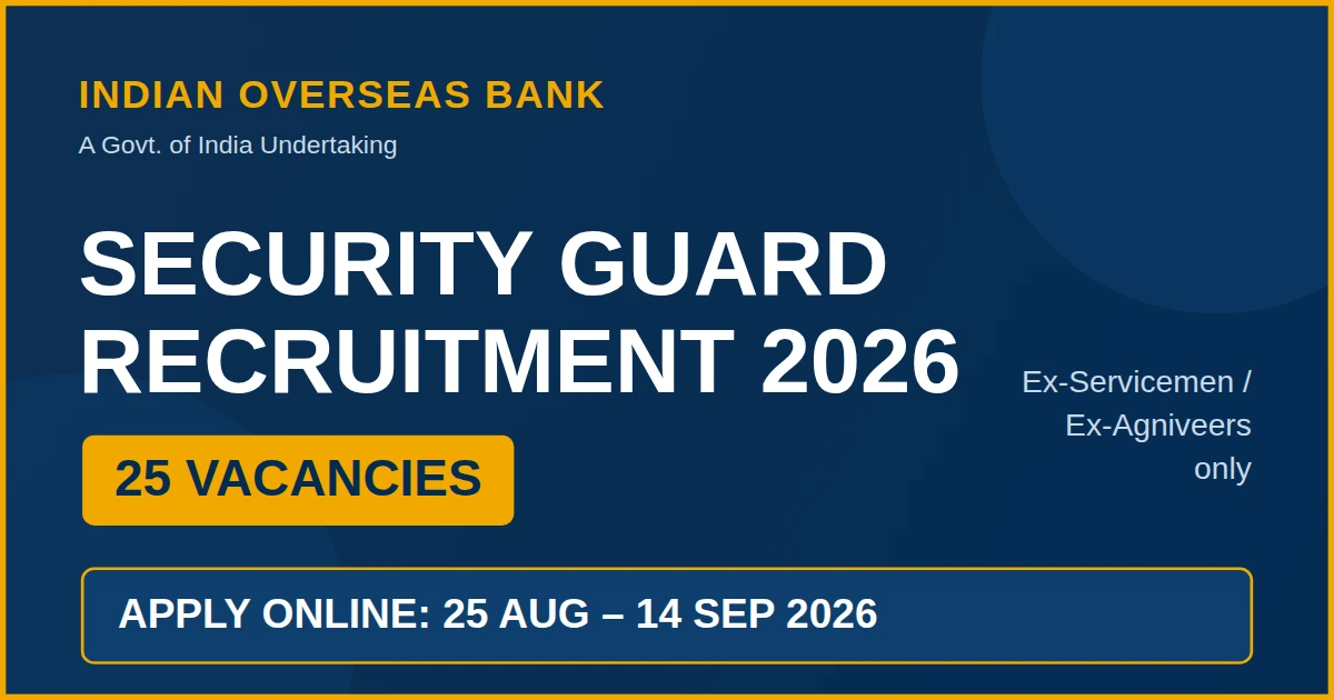 IOB Security Guard Recruitment 2026: Apply Online for 25 Posts, Check Age Limit, Eligibility & Salary