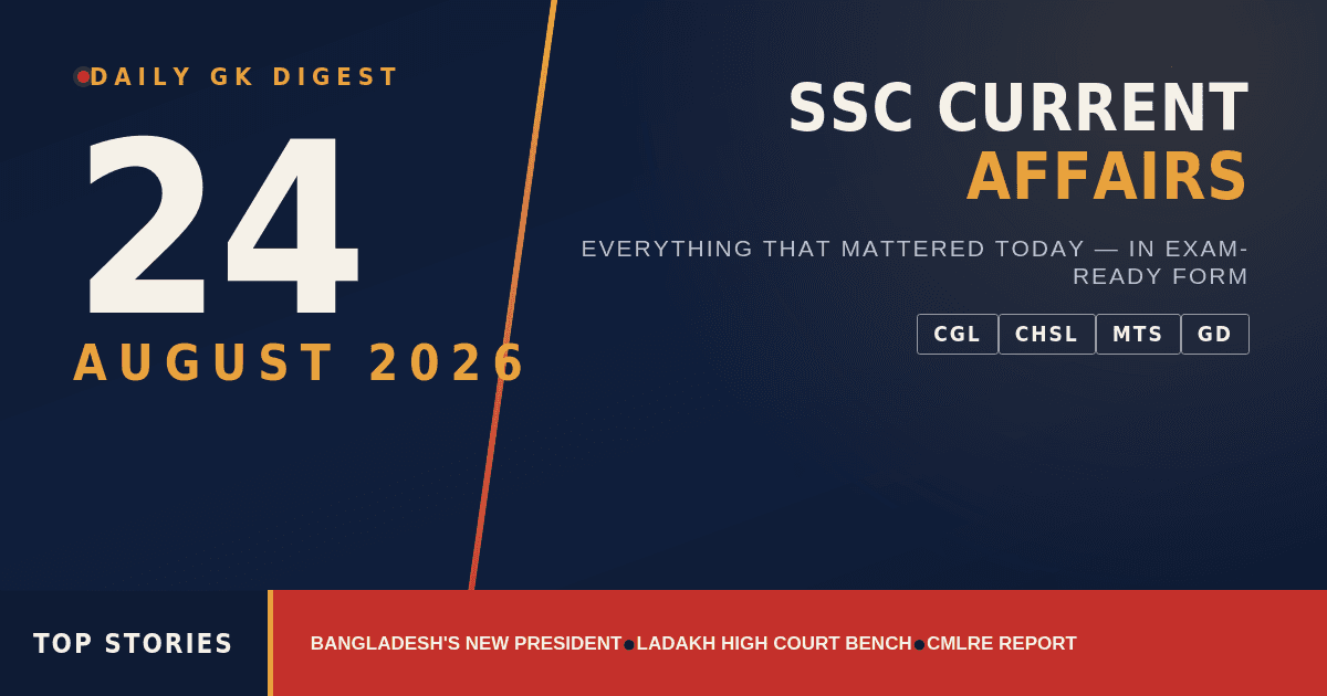 Daily Current Affairs For SSC – 24 August 2026 | SSC CGL, CHSL, MTS GK Update