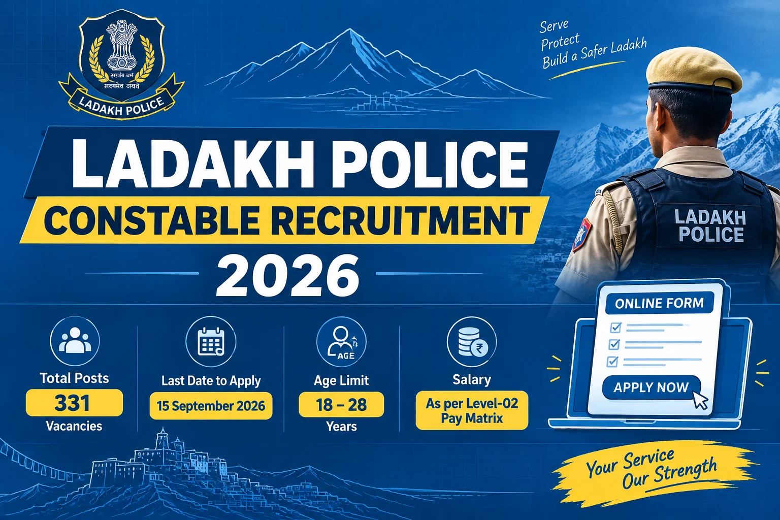 Ladakh Police Constable Recruitment 2026 – 331 Posts, Apply Online from 29 August