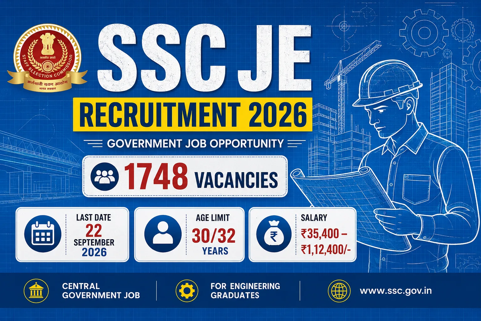 SSC JE Recruitment 2026: Notification Out for 1,748 Vacancies, Apply Online from September 2