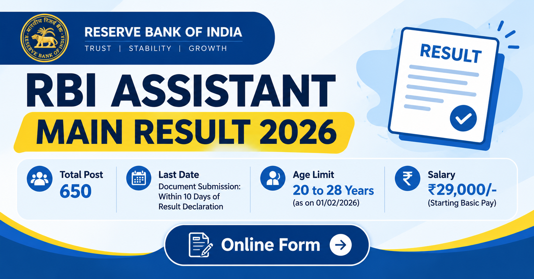 RBI Assistant Main Result 2026 – Shortlisted Roll Numbers Out