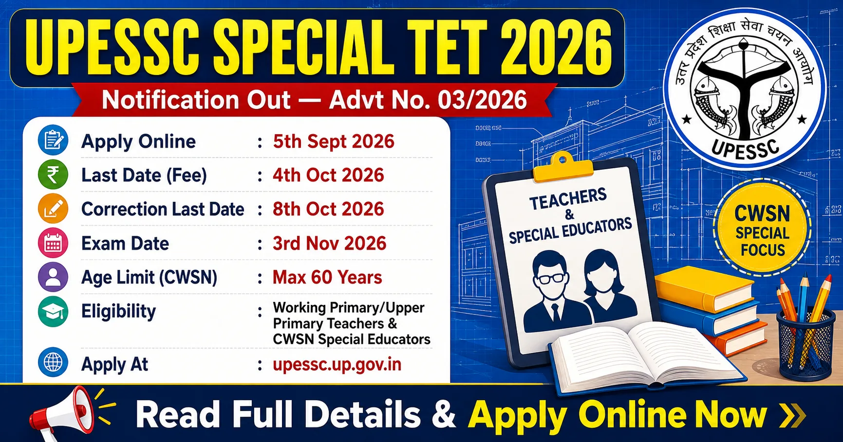 UPESSC Special TET 2026: Notification Out for 3rd Nov Exam, Check Eligibility, Dates & Apply Online