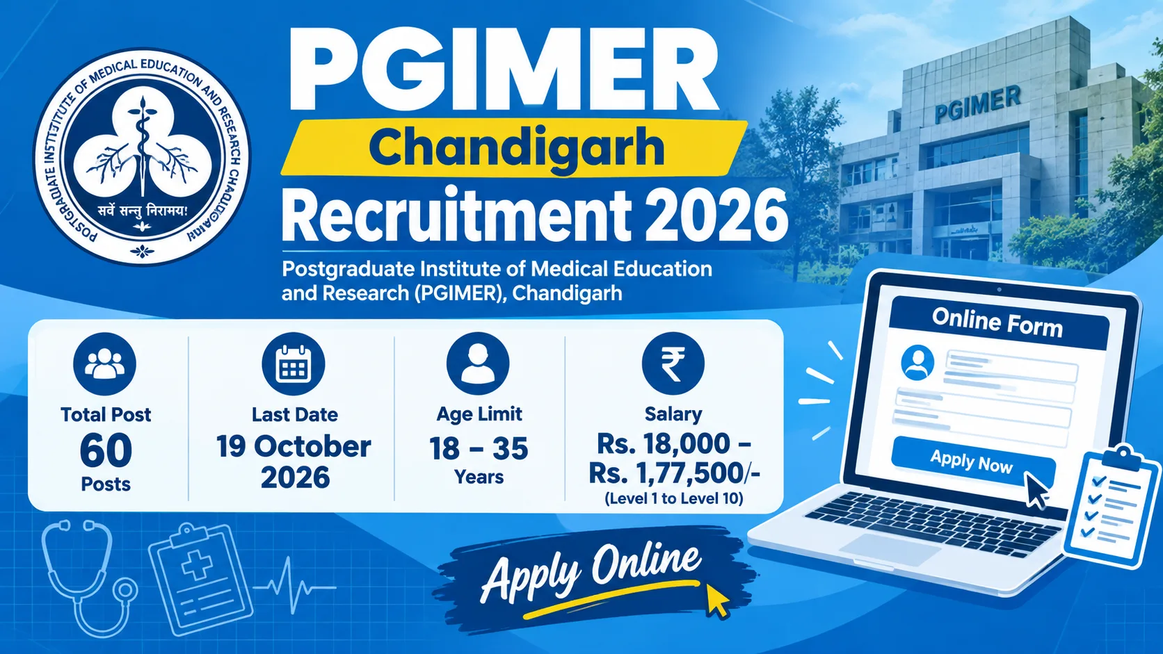 PGIMER Chandigarh Recruitment 2026 – 60 Vacancies for Group A, B & C Posts