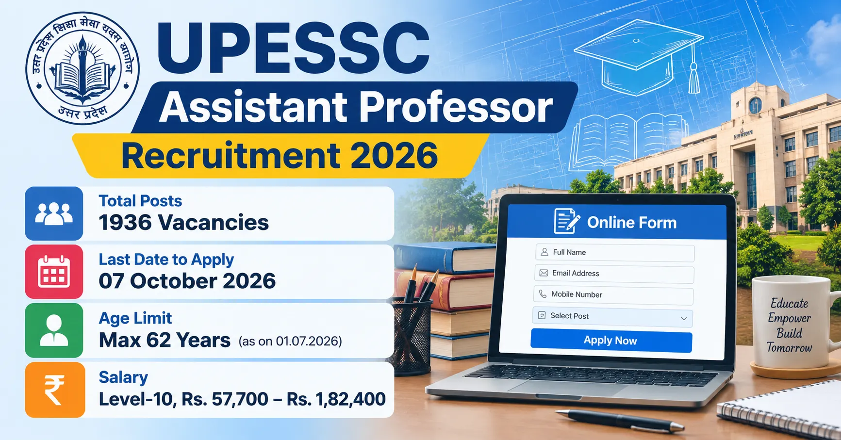 UP Assistant Professor Recruitment 2026: 1936 Vacancies, Check Eligibility & Apply Online