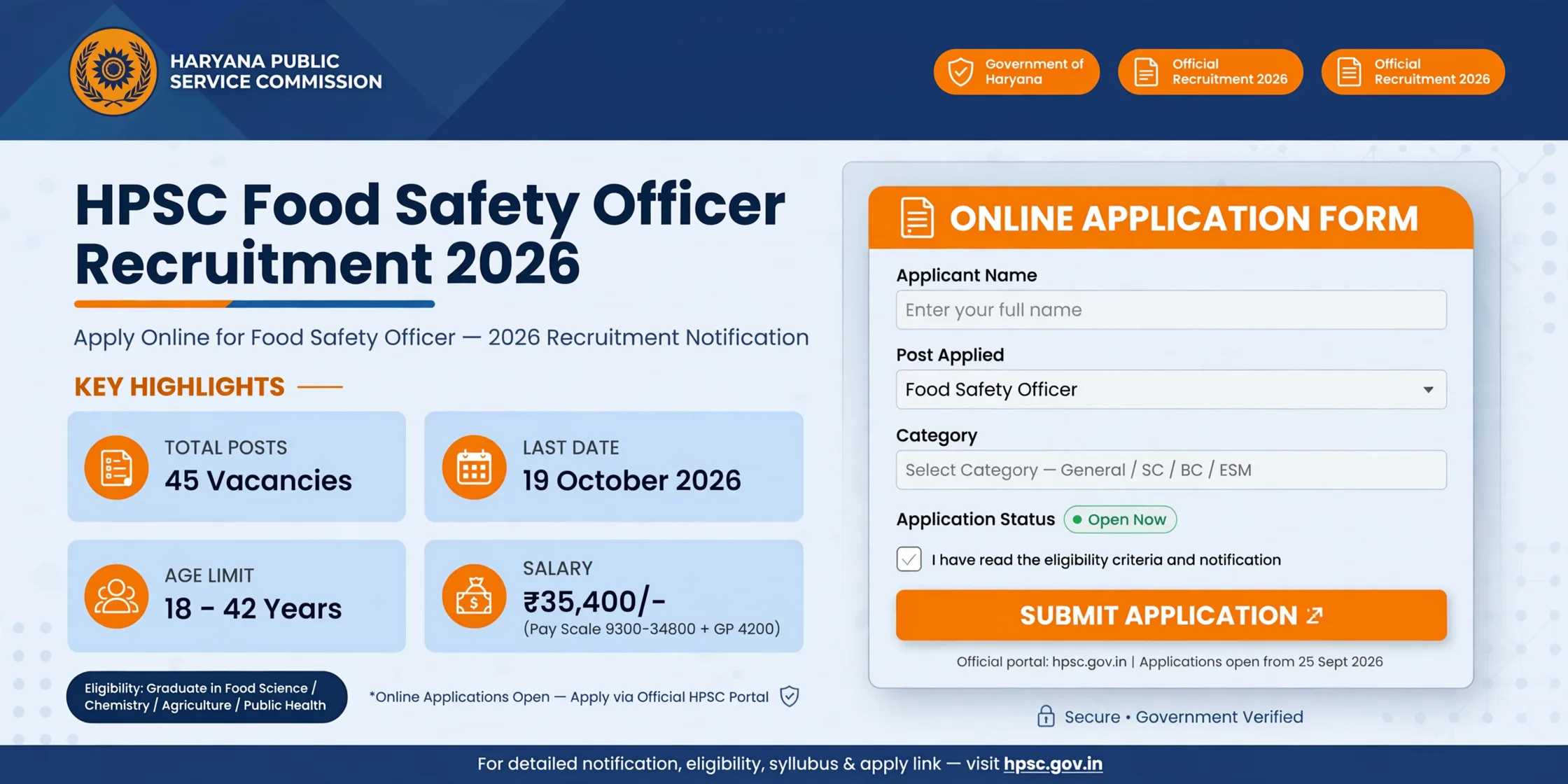 HPSC Food Safety Officer Recruitment 2026