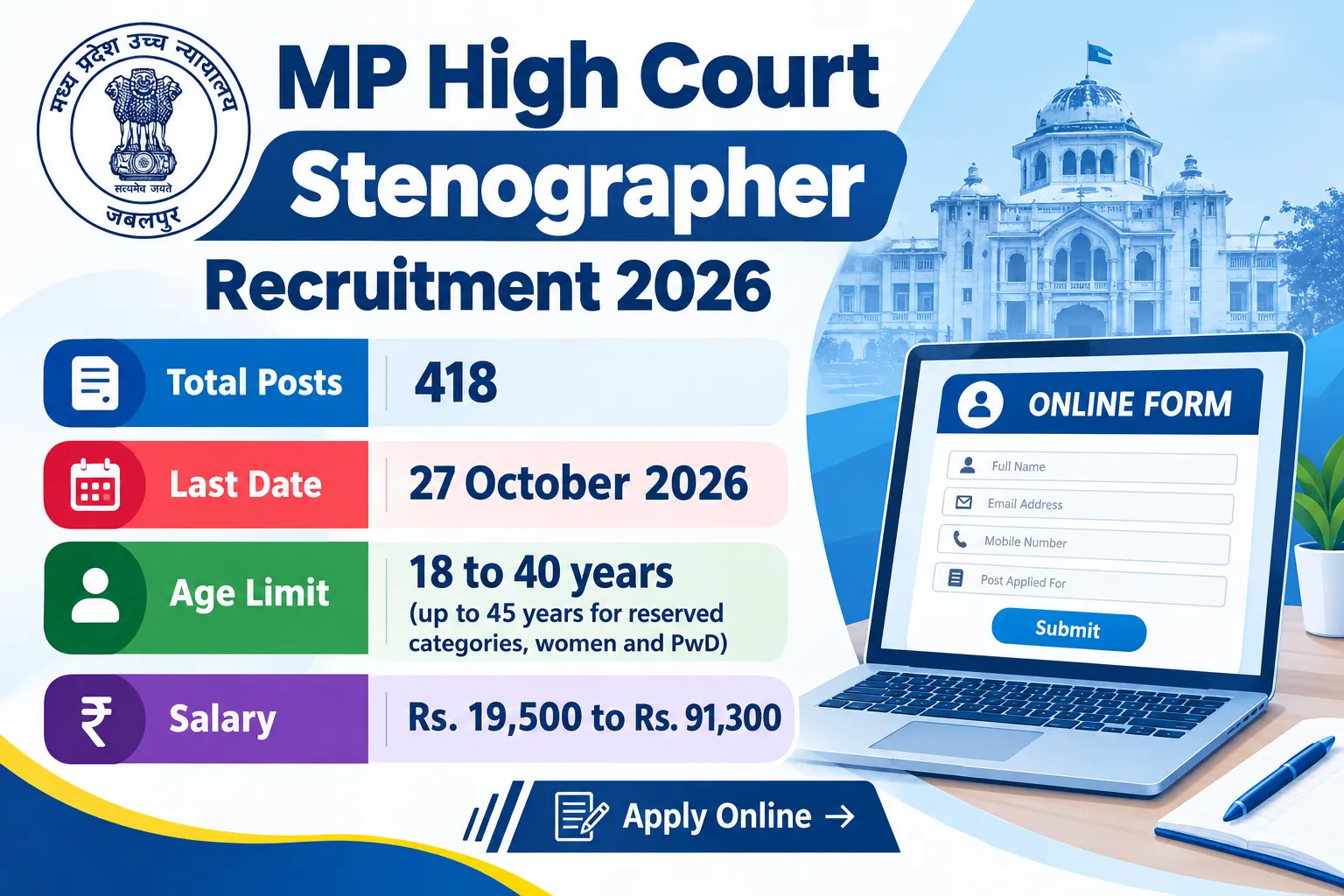 MP High Court Stenographer Recruitment 2026