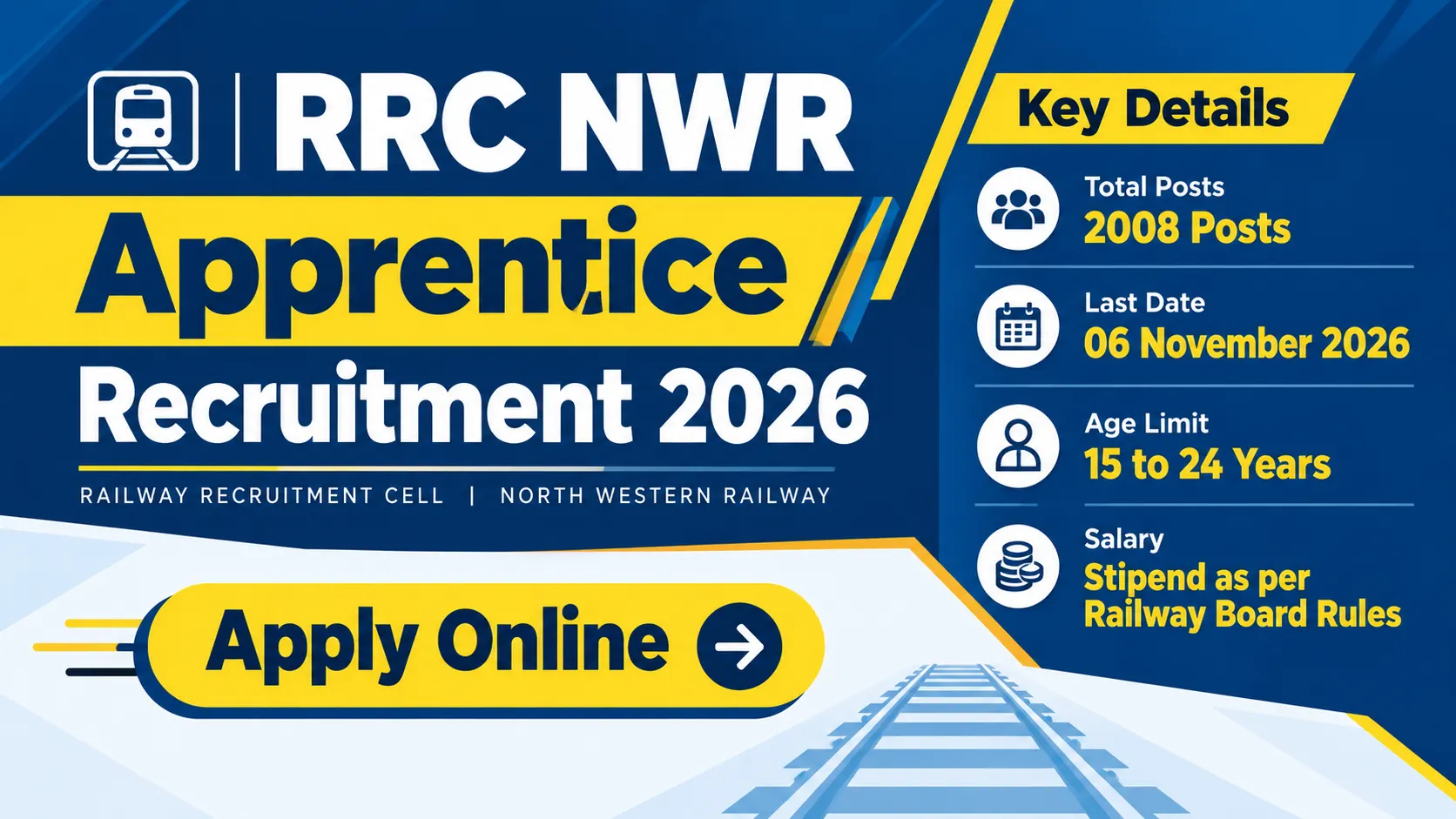 RRC NWR Apprentice Recruitment 2026: Apply Online for 2008 Posts (ITI Pass)