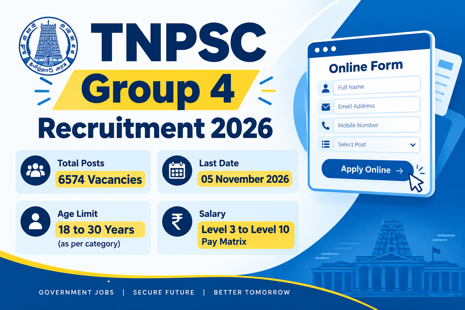 TNPSC Group 4 Recruitment 2026 for 6574 Posts – Apply Online
